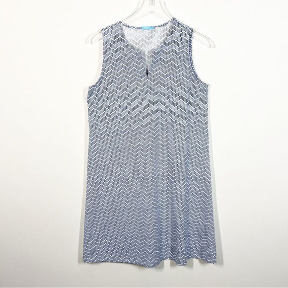 J. McLaughlin Women’s Size Large Sleeveless V-Neck Blue Zig Zag Pattern Dress - Picture 1 of 7